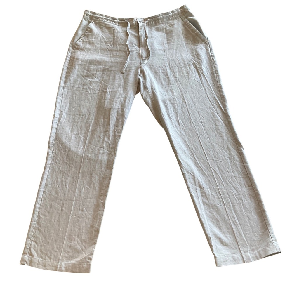 Cubavera Linen Blend Pants Mens XL Light Gray Drawstring Elastic Waist Straight